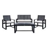 Safavieh FOX6007E Collection Ozark Wash 4 Pc Living Outdoor Set, 0, Black/Beige Safavieh
