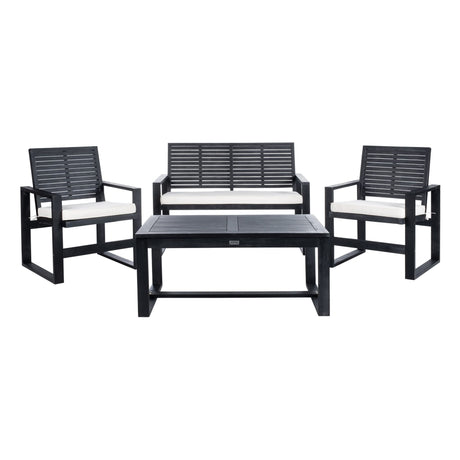 Safavieh FOX6007E Collection Ozark Wash 4 Pc Living Outdoor Set, 0, Black/Beige Safavieh