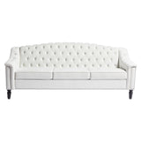 LEVNARY Mid-Century Modern Velvet Sofa, 80" Large Upholstered Sofa with High Back, Chesterfield Couch Sleeper Settee with Solid Wood Legs, Tufted 3 Seater Wide Couches for Living Room Office (White) LEVNARY
