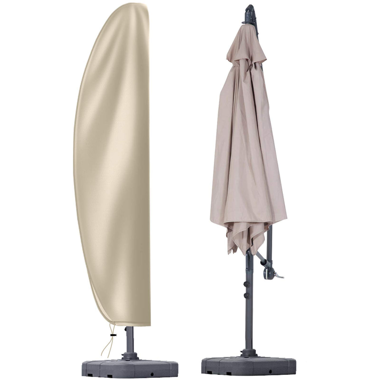 Patio Cantilever Umbrella Covers for Outdoor: Waterproof Offset Umbrella Cover Banana Style with Zipper fits 9FT to 14FT, Khaki OKPOW
