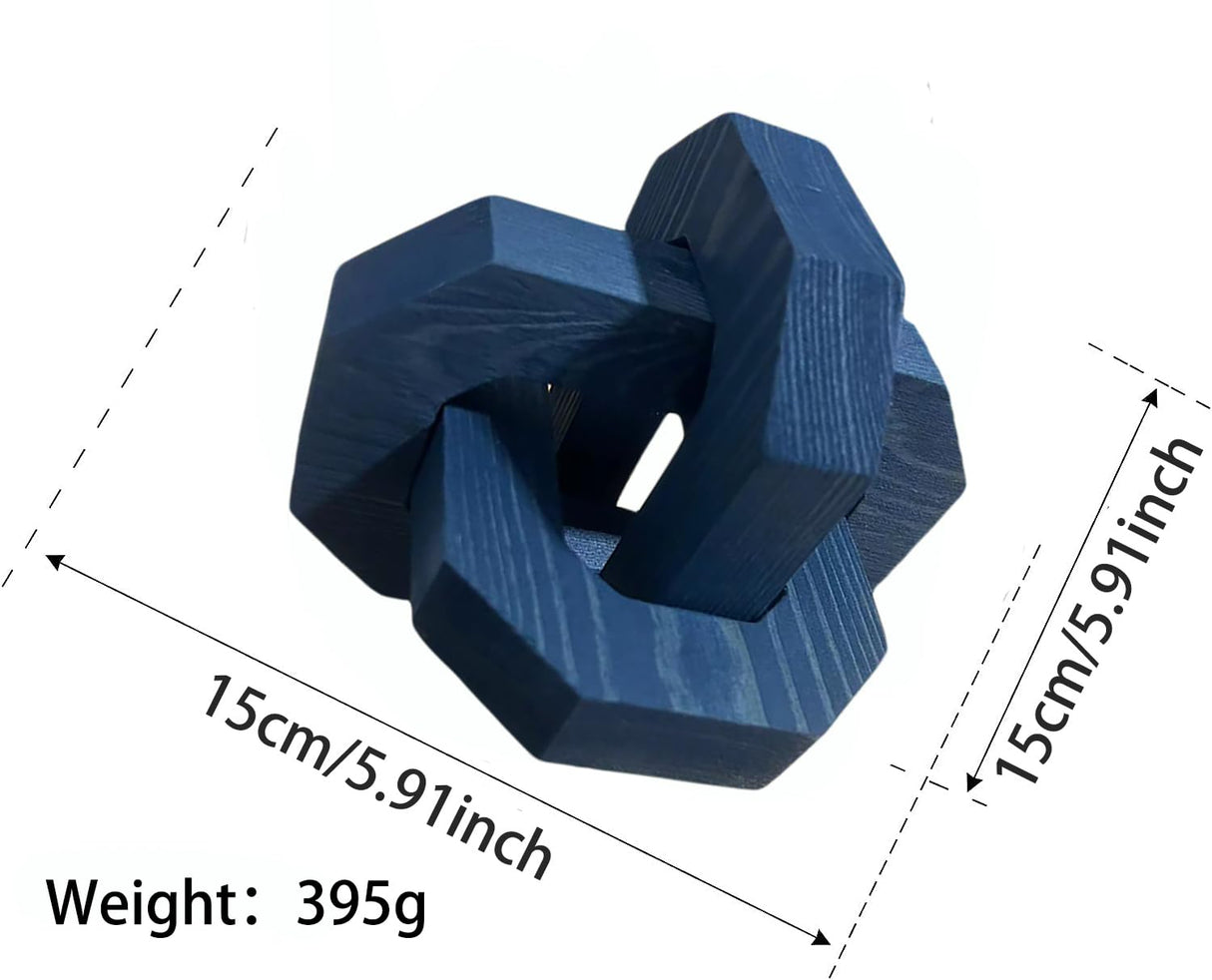 GUDAGUU Coffee Table Decor -3 Link Wood Knot Decor Farmhouse Wood Chain Link Decor Shelf Decor Table Books Hand Carved Artistic Home Decoration for Modern Boho Shabby Homestay (Navy Blue) GUDAGUU