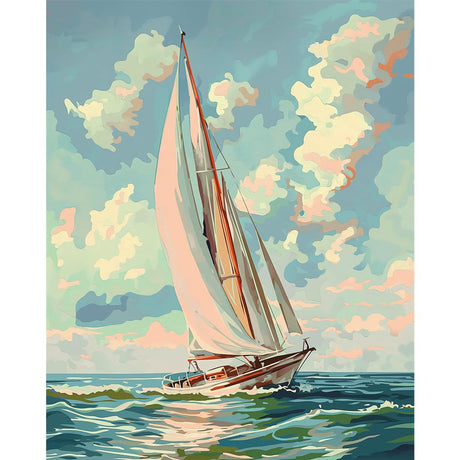 Natuyalo Paint by Numbers Kit for Adults Beginners, 16" Wx20 L Canvas Pictures Drawing Acrylic Paintwork with 3 Pcs Paintbrushes, Sailboat in Waves Natuyalo