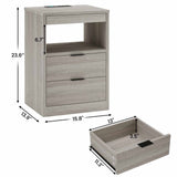 ADORNEVE Nightstand with Wireless Charging Station and LED Lights, Grey Night Stand with 2 Drawers and Open Storage for Bedroom, Bedside Table with Pull-Out Shelf, Modern End Side Table ADORNEVE