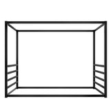 Queen Size Canopy Bed Frame with 4 Posters and Guardrails, Queen Size Montessori Floor Bed with High Fence, Anti Bump Design, Easy Assemble, Metal Montessori Bed Black Bellemave