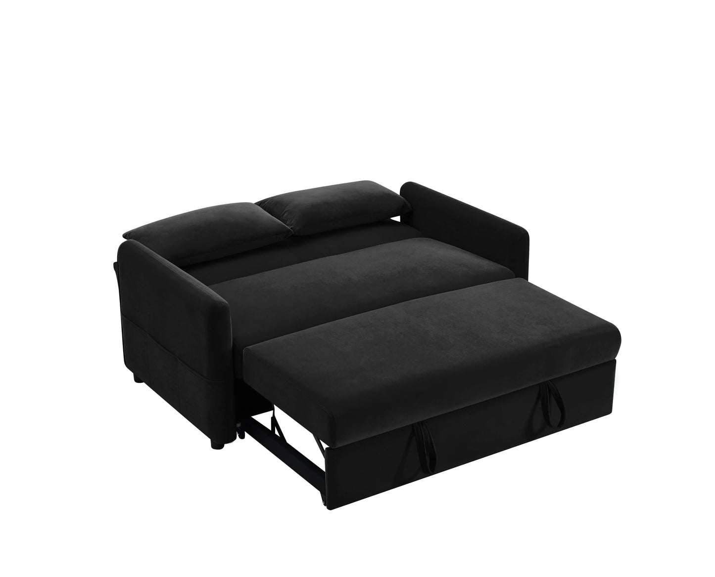 Eafurn 3-in-1 Convertible Sleeper Sofa with Pull-Out Bed, 57.1" Velvet Upholstered Futon Couch with Adjustable Backrest and Side Pocket, Modern Loveseat Lounge for Living Room Apartment RV Furniture