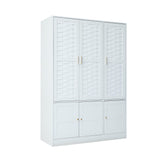 PHOYAL Armoire Wardrobe, 6 Woven Doors Storage Cabinet Wood and 8 Shelves Metal Handles for Tall Cabinet Closet Large Capacity Armoire Wardrobe Closet with Hanging Rod (White) PHOYAL