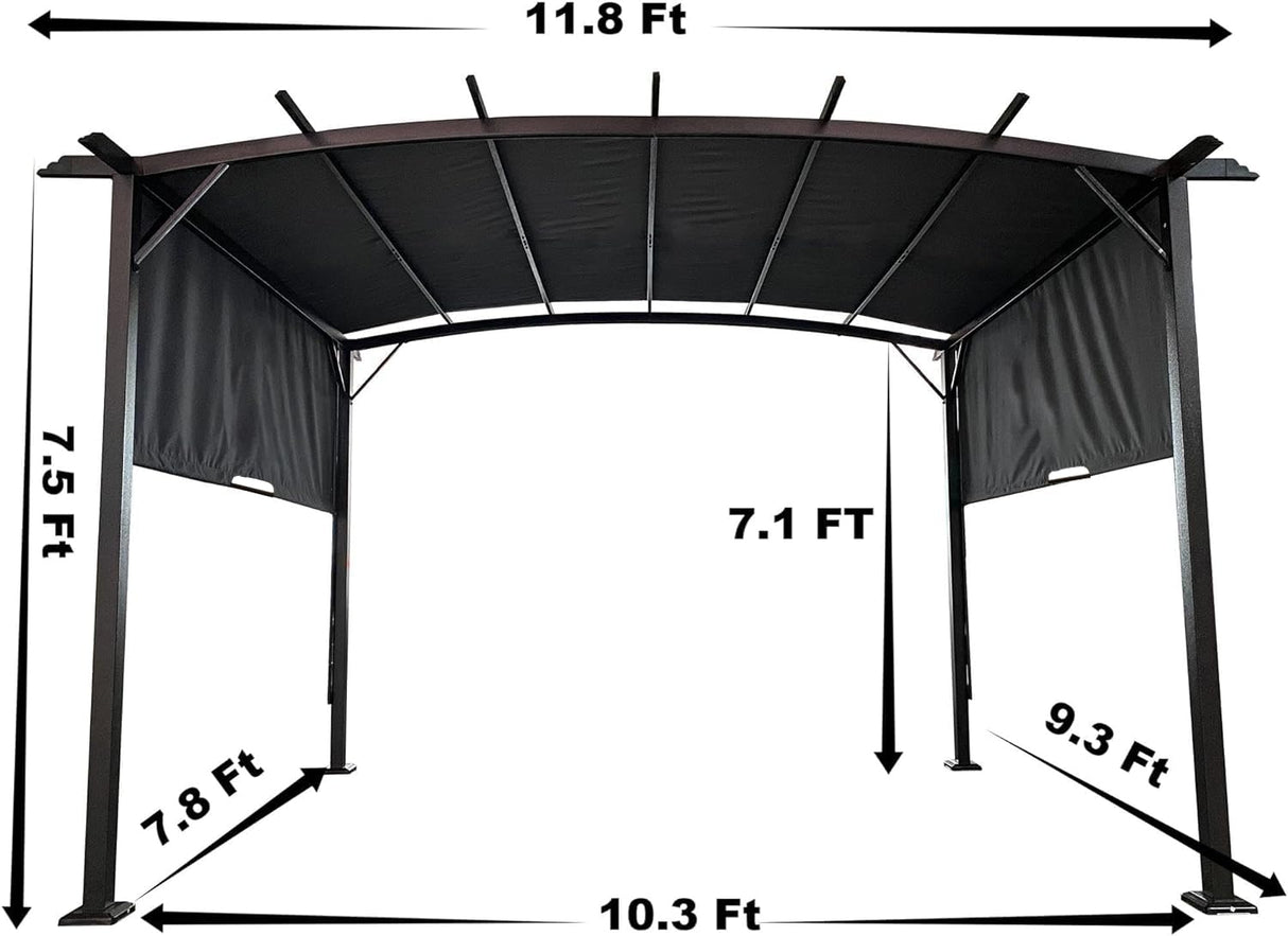 PERFECT GARDEN 12' L x 9' W Outdoor Patio Retractable Canopy Metal Pergola with Adjustable Shade, Metal pergola for Backyards, Gardens, Patios(Grey) PERFECT GARDEN