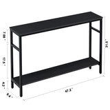 Timberer Narrow Console Table, 47 Inch Sofa Table with Adjustable Shelf, 2-Tier Long Skinny Table for Hallway, Entryway, Living Room, Foyer, Black Timberer