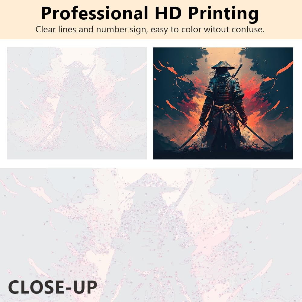 TUMOVO DIY Paint by Number for Adult, A Samurai with a Katana Paint by Numbers, Warrior Adult Paint by Numbers Kits on Canvas, 16X20 Inch Mountain Paint by Numbers for Adults Beginners TUMOVO