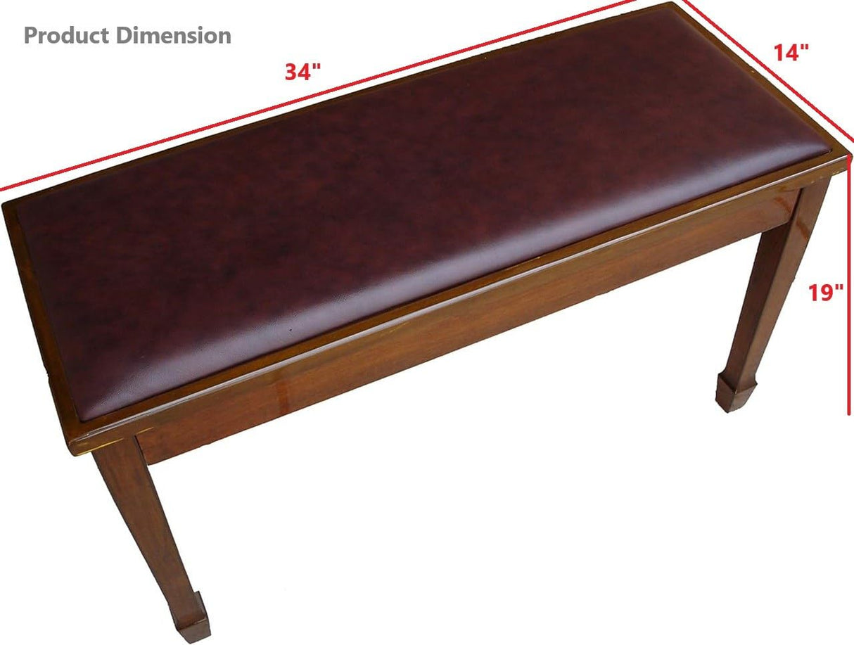 CPS Imports Genuine Leather Walnut Concert Grand Duet Piano Bench Stool with Music Storage CPS Imports