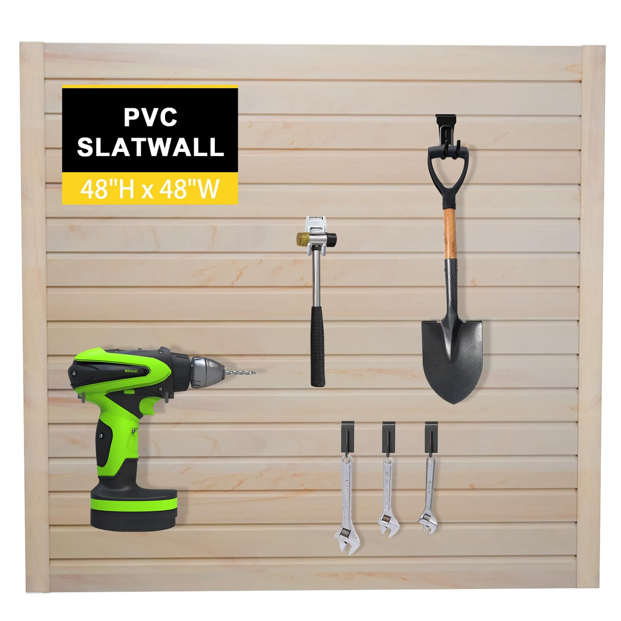 4-Pack Heavy-Duty PVC Slatwall Panels – 12” x 48” Wood Grain Finish – Weather-Resistant Wall Organizer for Garage, Workshop, Retail Display & Storage Systems WISDOMFUR