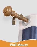 Wood Curtain Rods for Windows 48 to 84 Inch, 1 Inch Heavy Duty Curtain Rods with Imitation Wood Grain Finials, Boho Adjustable Drapery Rods, Farmhouse Rustic Single Window Curtains Rods HIQTEK