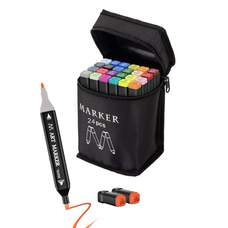 Banral 24 Colors Alcohol Markers Set, Dual Tip Alcohol Based Markers, Art Markers Pens for Artists Kids Adult Coloring, Permanent Illustration Sketch Markers for Drawing Banral