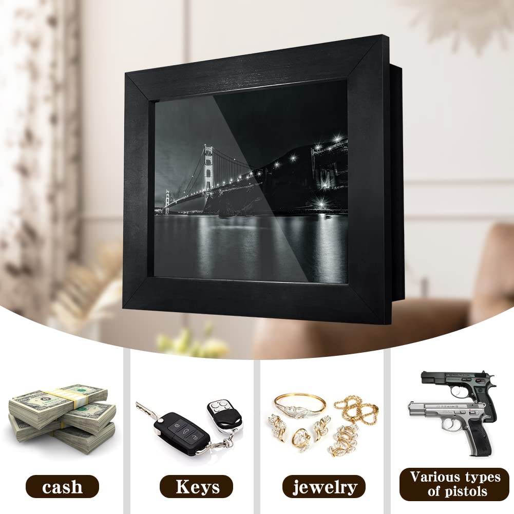 Hidden Gun Storage, Concealment Gun Safes for Pistols, Secret Decor Solid Wooden Handgun Picture Frames Box (Black) - WoodArtSupply