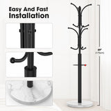 Ulimart Coat Rack Freestanding,12 Hooks Coat Racks with Natural Marble Base & Umbrella Holder,Easy Assembly Coat Rack Stand for Hanging Scarf,Purse,Hats,Jacket(Black) Ulimart