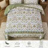 DJY Floral Quilt Set King Size, Green Brown Flower Pattern Quilts King Bedspread Coverlet Set with 2 Pillowcases, Soft Lightweight Microfiber Bedding for All Season (90"x110") DJY