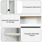 4 EVER WINNER Fireplace TV Stand Corner with LED Lights, Glass Doors, Farmhouse Fireplace Entertainment Center with Adjustable Storage Cabinets, TV Console with Fireplace for Living Room, White 4 EVER WINNER