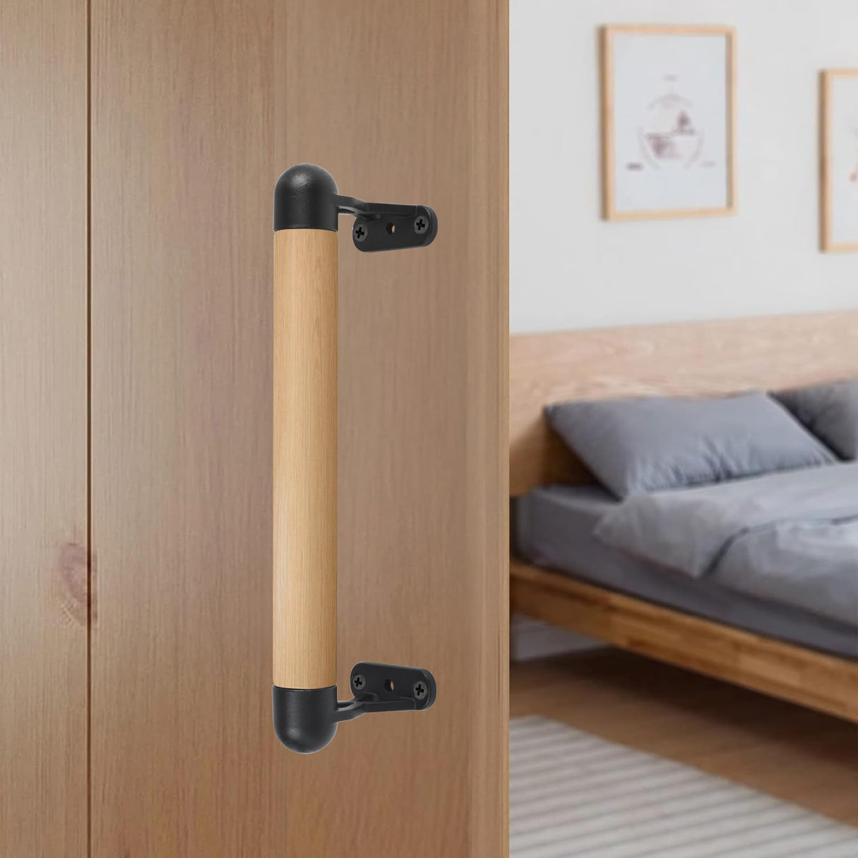 1.3Ft Wood Handrails for Indoor Stairs,Safety Non-Slip Stair Railing, Professional Pine Handrails Support Rod Complete Kit, Comfortable Barrier-Free Stair Handrail for Elderly（16‘’） WWFFEN