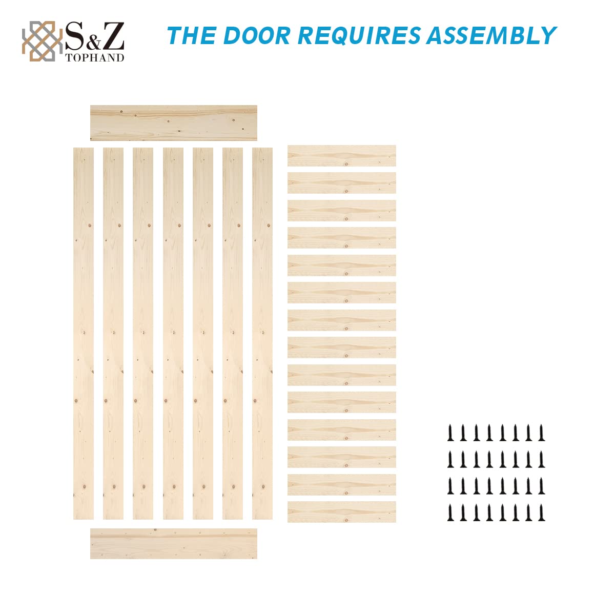 S&Z TOPHAND® 48 in. x 84 in. Barn Door with 8FT Sliding Door Hardware Kit, 20/24/30/32/36/42/48/54in Unfinished Modern Style Barn Door/Solid - WoodArtSupply