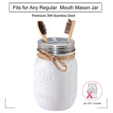 Komashr Mason Jar Bathroom Accessories Lids Set(4pcs) -Jars Not Included -Soap Dispenser,Toothbrush Holder,and Apothecary Jars Lids for Regular Mouth Mason Jars -Rustic Farmhouse Decor, Brushed Nickel Komashr