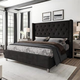 Jocisland Queen Bed Frame Upholstered Bed Wingback Headboard Velvet Tufted Diamond Button/No Box Spring Needed/Easy Assembly/Black Jocisland