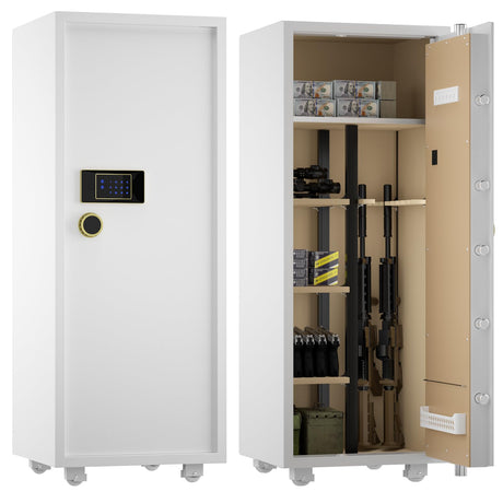 TIGERKING 【𝟐𝟒𝟑 𝐋𝐁𝐒】 2025 𝑯𝒆𝒂𝒗𝒚 𝑫𝒖𝒕𝒚 6-8 Gun Safe, Large Gun Safes for Home Rifle and Pistol, Gun Cabinets for Rifles and Shotguns with 3 Removable Shelf, White TIGERKING