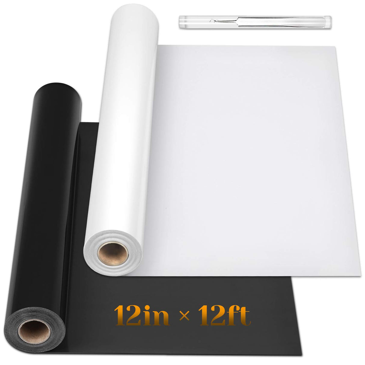 12" x 24ft Heat Transfer Vinyl Rolls, Flasoo 2 Rolls Black and White HTV Iron on Vinyl for Shirts, Compatible with Cricut, Cameo, Heat Press Machines, Sublimation (12 Inches by 12 Feet Per Roll) Flasoo