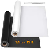 12" x 24ft Heat Transfer Vinyl Rolls, Flasoo 2 Rolls Black and White HTV Iron on Vinyl for Shirts, Compatible with Cricut, Cameo, Heat Press Machines, Sublimation (12 Inches by 12 Feet Per Roll) Flasoo