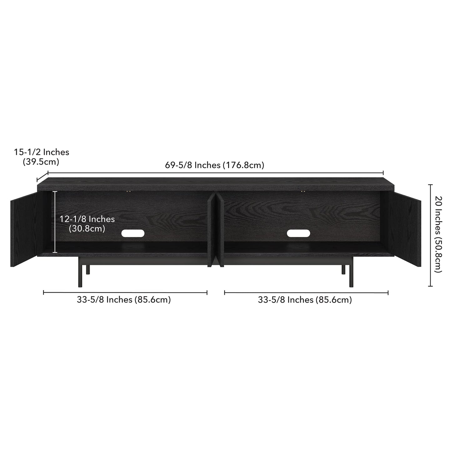 Henn&Hart Whitman TV Stand, 70" Wide, Black