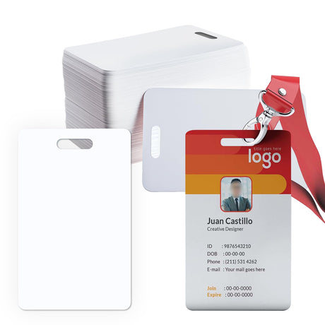 20 Pack Premium Blank PVC Cards with Slot Punch on Short Side - CR80 30mil Vertical Slot Punch Blank Credit Cards for ID Badge Card Printers - Graphic Quality PVC Cards for Business Office Klmnduo