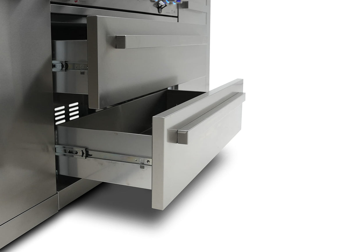 Mont Alpi MAi805-D90 44-inch 6-Burner 115000 BTU 90 Degree Corner Deluxe Stainless Steel Gas Outdoor Kitchen Barbecue Island Grill + Infrared Side Burner + Granite Countertops + Storage Drawers Mont Alpi