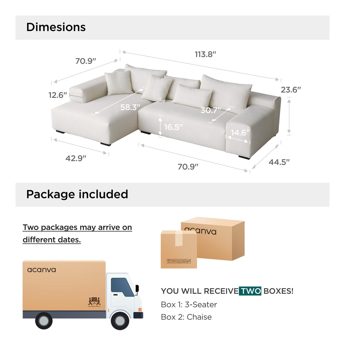 Acanva Modern Oversized Modular L Shaped Sectional Sofa Set for Living Room, Minimalist Style Comfy 4-Seat Corner Couch, Left Chaise, Wool-Like Acanva