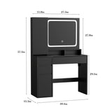 Makeup Vanity with Glass Top, Black Vanity Desk with Mirror and Lights, Vanity with Power Outlet and Jewelry Cabinet, Vanity Table with 3 Color Lighting Modes, Dressing Table for Women, Girls Maupvit