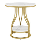 Tribesigns Round Side Table White Gold End Table 2-Tier End Table Modern Bedside Table Small Side Table with Storage for Couch Side, Sofa Side Table with Metal Frame for Living Room (1) Tribesigns