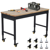 EuKer Workbench 72x25 Inch, Adjustable Height Worktable for Garage, Rubber Wood Top & Cold-Rolled Steel Table Workbench, Heavy Duty Workstation with Power Outlets & Wheels, 2000 Lbs Load Capacity Euker