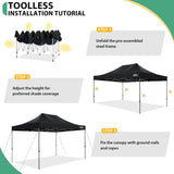COBIZI 10x15 Pop up Canopy Tent Heavy Duty with 4 Sidewalls, Easy Set-up Commercial Outdoor Party Tent, 100% Waterproof Wedding Canopy Gazebo, 3 Height Adjustable with Handbag, Black COBIZI