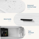 MaverickFurni White Desk with 4 Drawers, Computer Desk with Drawers and Hutch&Shelf, Wood Writing Home Office Workstation, Student Desks for Bedooms with Drawers, 38.2” H x20.5” D x44” W - White MaverickFurni