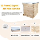 POLLIBEE Beehive 10-Frame Bee Hives and Supplies Starter Kit, Honey Bee Hives Includes 1 Deep Bee Box 1 Medium Bee Hive Box with Beehive Frames and Beeswax Coated Foundation Sheet POLLIBEE