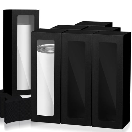 Perkoop 60 Pcs Gift Boxes for Sublimation Tumbler Transparent Tumblers Gift Boxes Exhibition Box with Window for 12oz 20oz 30oz Heat Press Sublimation Blanks Skinny Tumbler Gift Wrapping (Black) PerKoop