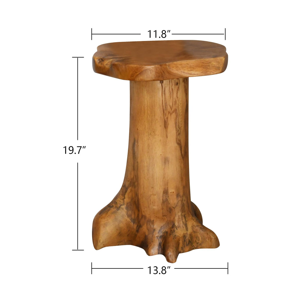 WELLAND Teak Tree Stump Side Table, Live Edge Stool, Natural Edge Wood Side Table WELLAND
