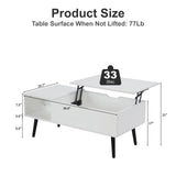 SANODESK 39" Wood Lift Top Coffee Table with Hidden Compartment and Storage Shelf for Living Room, Reception Room, White SANODESK