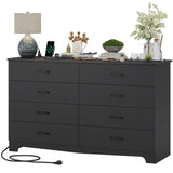 Hasuit 8 Drawer Dresser for Bedroom, Large Chest of Drawers with Charging Station, 55.1'' Wide Storage Clothes Closet Organizer, Long Dresser TV Stand for Living Room, Black Hasuit