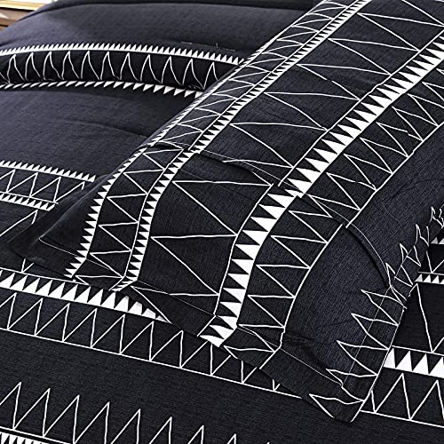 WONGS BEDDING Black Comforter Set Queen Reversible Boho Triangle Striped Down Alternative Comforter Set for Queen Bed - 3 Pieces (1 Comforter + 2 Pillowcases), Soft Microfiber Bedding Set 90"x 90" WONGS BEDDING