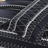 WONGS BEDDING Black Comforter Set Queen Reversible Boho Triangle Striped Down Alternative Comforter Set for Queen Bed - 3 Pieces (1 Comforter + 2 Pillowcases), Soft Microfiber Bedding Set 90"x 90" WONGS BEDDING