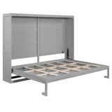 Ball & Cast Queen Size Murphy Bed Wall Bed with LED Lights and Dual Piston Metal Folding Mechanism Designed,Wood Hideaway Cabinet Platform Bedframe w/Slat Support,can be Folded,for Small Room,Gray Ball & Cast