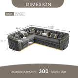 110.5" Luxury Velvet L Shape Chesterfield Sofa Set with Glod Metal Accents, Oversize Victorian Curved Arm Sofa Sectional Couches for Living Room with 7 Pillows, Left Chaise, Gray WIN FORCE