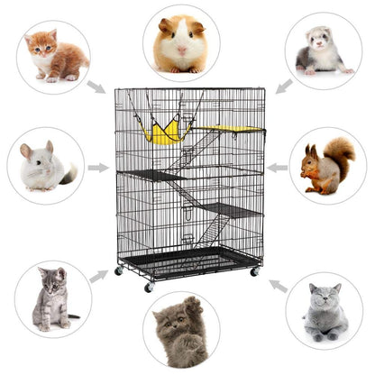 Yaheetech 49'' Collapsible Cat Cage 4-Tier Metal Cat Kennel Ferret Enclosure Chinchilla Cage with Rotating Casters/Ramp/Ladders/Hammock for Indoor Kitten