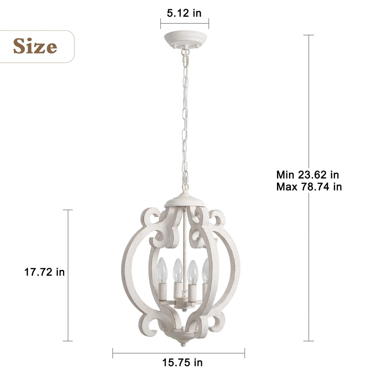 ALISADABOY Dining Room Chandelier Farmhouse Rustic White Wood Light Fixture Antique Orb Pendant Lighting for Kitchen Island Living Room Bedroom Entryway Foyer Staircase, 4 Light ALISADABOY