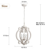 ALISADABOY Dining Room Chandelier Farmhouse Rustic White Wood Light Fixture Antique Orb Pendant Lighting for Kitchen Island Living Room Bedroom Entryway Foyer Staircase, 4 Light ALISADABOY