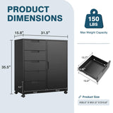 MIIIKO 5 Drawer Storage Cabinet with Door and Shelf, Mobile Lateral Cabinet on Wheels, Home Office Small Cabinet Organizer Printer Stand, Black File Cabinets MIIIKO